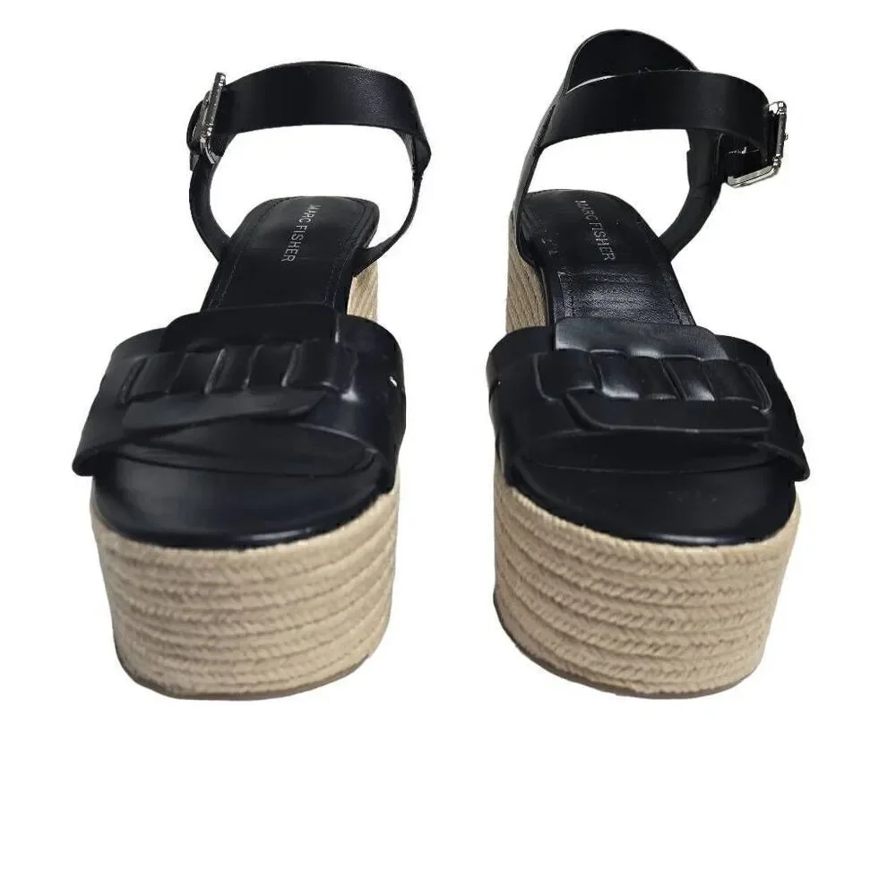 Marc Fisher Viga Black Espadrilles Heels Shoes Size 10
